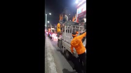 Hanuman Jayanti long road show in sambalpur Odisha . flag procession on road . hanuman jayanti celebration in sambalpur