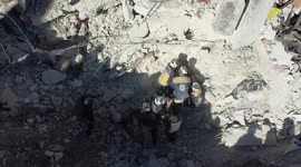 Aerial footage of rescue teams continuing their rescue work in Syrian town