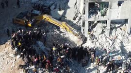 Drone footage from syria filmed 02-09 shows buildings razed to the ground as hopes fade for survivors