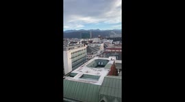 Sunset in Klagenfurt, beautiful town, view panorama from buildings