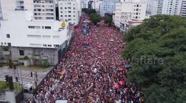 Aerial view on the pre-carnival parades in Sao Paulo, Brazil