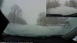 Accident: Orange Car Loses Control on Icy Road Due to Hydroplaning