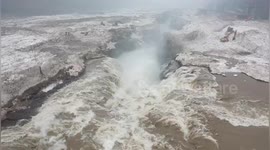 Hukou waterfall on China's Yellow River back flowing as ice slowly thaws