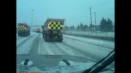 Close Call: Snow Plough Attempts to Cut off Driver When He Tries to Overtake Him