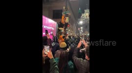 Rowdy Eagles fans climb street poles following Philly's Super Bowl LVII loss to Chiefs