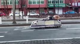 Elderly Chinese man takes self-made 'supercar' for a spin on street