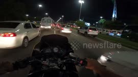 Close Call: Jeep Tries to Pull Out in Front of Motorcyclist Riding Through Traffic