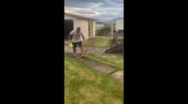 Husband barges into bathroom to surprise wife with leaf blower and flour