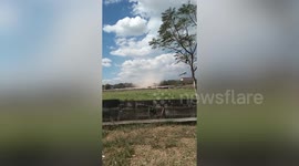 Adventurous motorist drives through raging dust devil