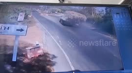 Sugarcane truck topples over while turning at junction