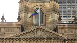 Progress pride flag raised over Sydney Town Hall to mark the start of WorldPride, Australia