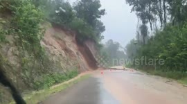 Landslide blocks road as heavy rain hits central Java