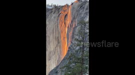 Mesmerising footage of Yosemite's 'firefall' where water looks live lava