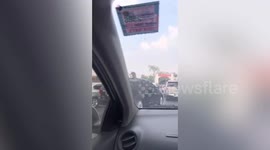 Wild monkey vandalises car stuck in traffic