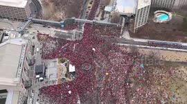 Aerial Footage Of A Huge Crowd Of