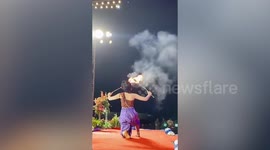 Bungling fire breather sets stage on fire during show