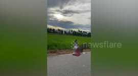 Cute parrot loves motorcycle rides with owner and flies alongside him