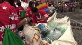 People collecting items for recycling at Carnival in São Paulo, Brazil