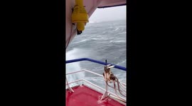 Vessel in North Sea is battered by huge waves whipped up by Storm Otto