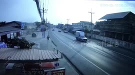 Policeman 'falling asleep at wheel' crashes into shops injuring two people in Thailand
