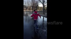 Uni student playing on frozen river ends up wetted
