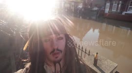 'Captain Jack Sparrow' surveys York floods