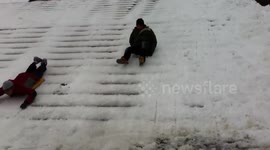 Skiing and Sledding the Philadelphia Art Museum Steps