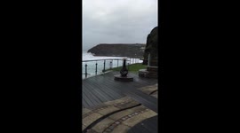 Extreme Weather: Risking a windy walk across Portreath beach in the storms!