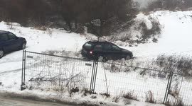 Slippery downhill conditions makes driving hard during Bulgarian winter