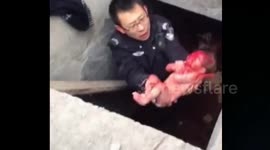 Policeman saves abandoned newborn baby from cesspit