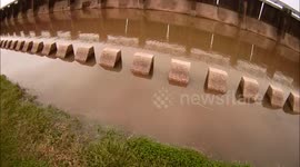 Mississippi River overflowing on spillway