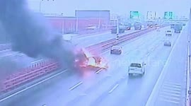 Moment car bursts into flames after 'minor' crash in China