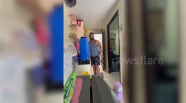 Husband leaps with joy when wife shows him positive pregnancy test
