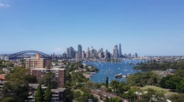 Panoramic Blue Sky Sydney Harbour, city horizon Unique view