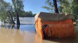 Wooden shacks uprooted by floodwaters in Vereeniging, South Africa