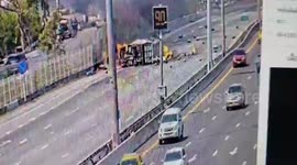 LPG truck flips and burns injuring one motorist on Bangkok highway