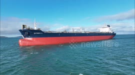 Drone Captures Large Crude Oil Tanker On Belfast Lough