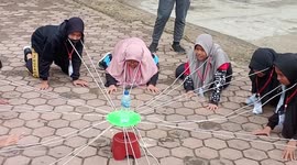 Concentration and excitement of students playing flying saucers called ufo games.