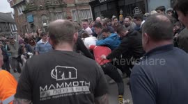 Hurling the silver ball: Rough and tumble annual event takes place in Cornwall, UK