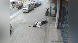Disabled man injured in huge explosion as he attempts to warn shop owner in China