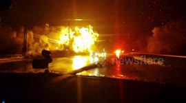 Transformer catches fire amid ice and snow storm in Michigan, US