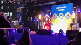 United For Ukraine vigil at Trafalgar Square approaching war's one year anniversary