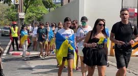 Ukraine protesters march on first anniversary of war with neighbour Russia