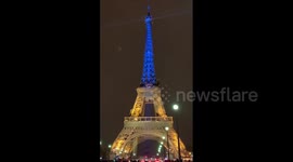 Eiffel Tower lights up in colours of Ukrainian flag to mark war anniversary