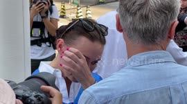 Emotional Ukrainian woman breaks down in tears on first anniversary of conflict with Russia