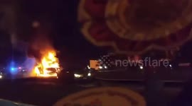 Truck bursts into flames in front of shocked drivers on Thai motorway