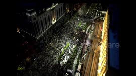 Drone footage shows hundreds of locals gathering in Tbilisi to mark Ukraine war anniversary