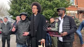 Calvin Robinson arrives at the protest line