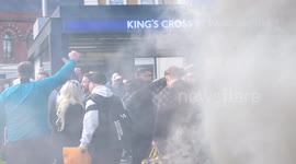 Thousands of Newcastle football fans arrive at London's Kings Cross