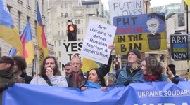 Ukraine supporters disrupt protest by anti-war activists calling to stop sending arms to the country, as world reflects on 1 year since Russian invasion